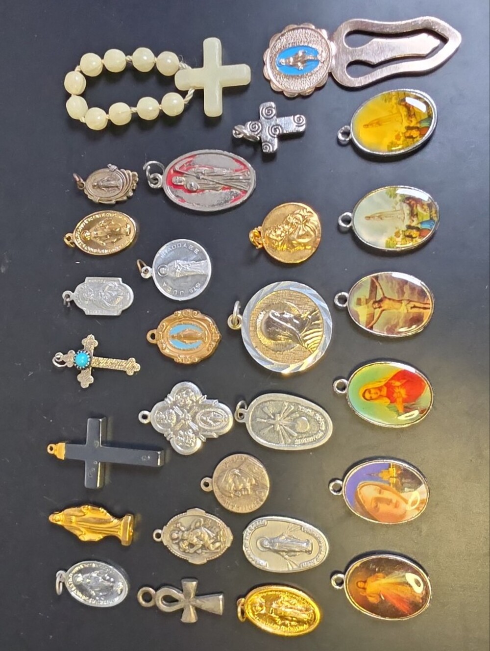 Religious 28 Medal Pendant Assortment in Gold and Silver Tones